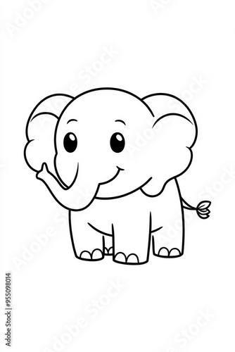 Cute Cartoon Elephant Illustration for Kids Coloring Page