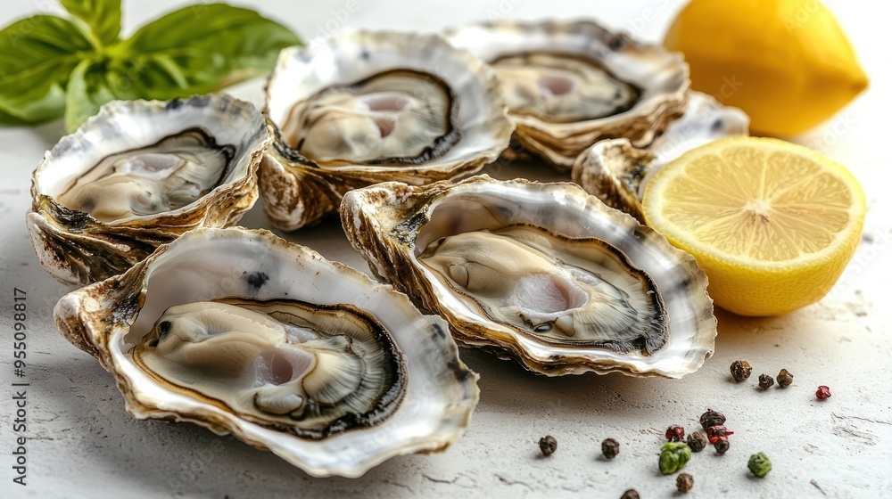Savoring a delightful arrangement of oysters paired with lemon and spices Savoring a delightful arrangement of oysters paired with lemon and spices