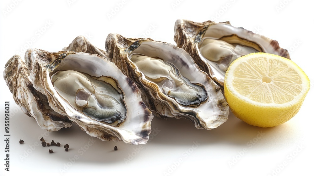 Delicious oysters accompanied by vibrant lemon offer a fresh taste of coastal flavors Delicious oysters accompanied by vibrant lemon offer a fresh taste of coastal flavors