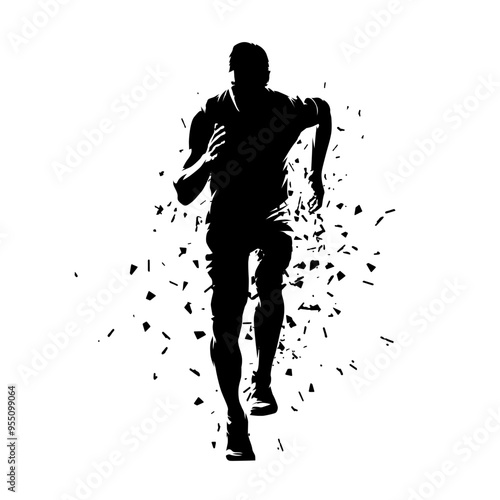 Run, running man, front view, isolated vector silhouette