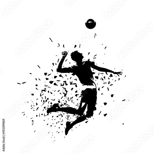 Volleyball player serving ball, isolated vector silhouette. front view