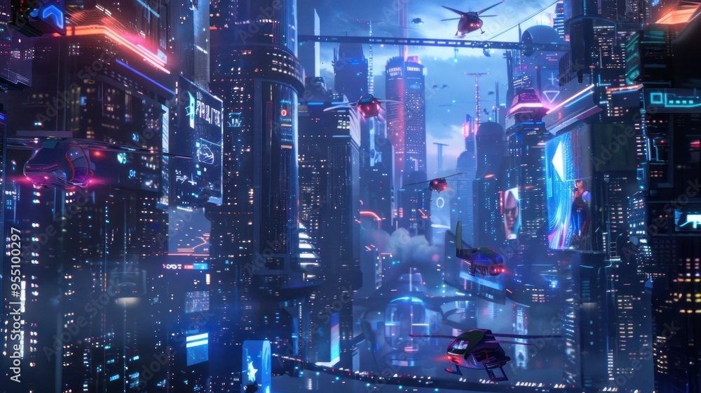 Futuristic Cityscape with Flying Vehicles Futuristic Cityscape with Flying Vehicles