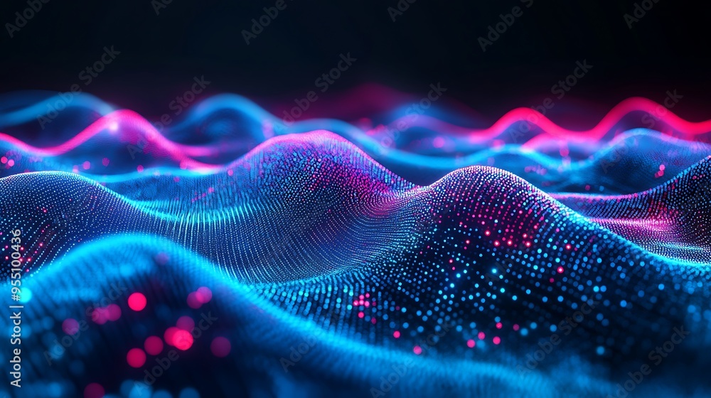 Fototapeta premium Abstract Neon Waves in Digital Landscape
