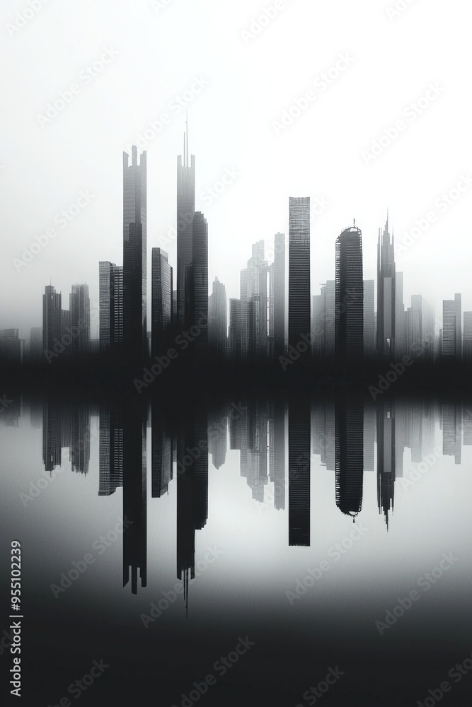 Minimalist city skyline with reflection. Minimalist city skyline with reflection.