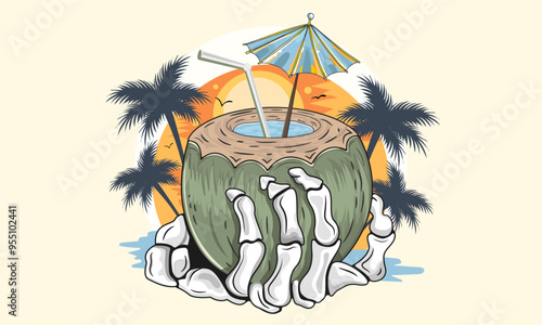 Cool Summer Coconut Drink Vector Art