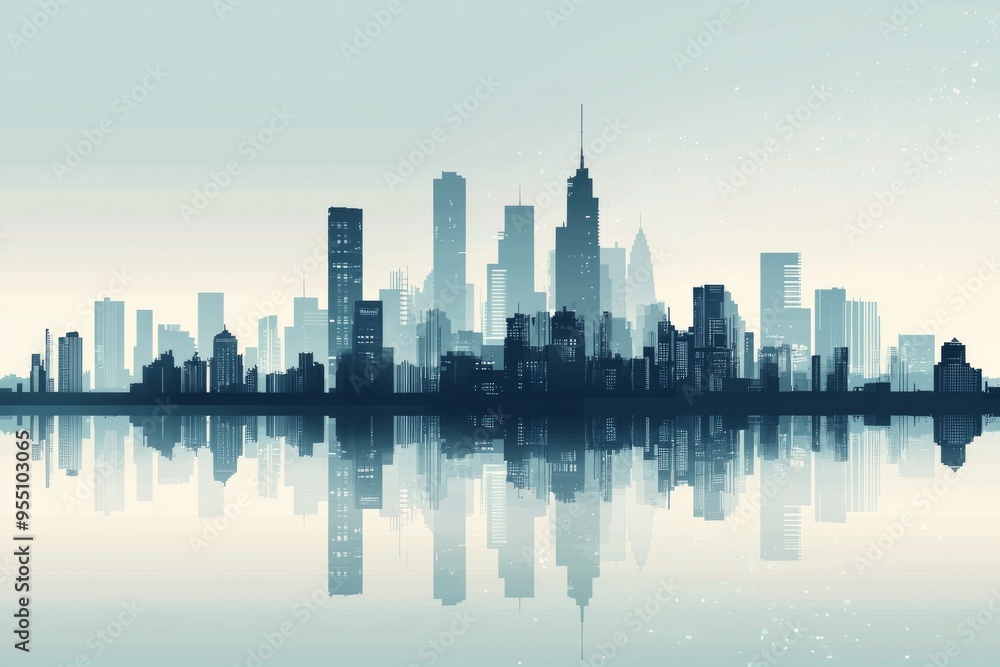 Obraz premium Minimalist city skyline with reflection. 