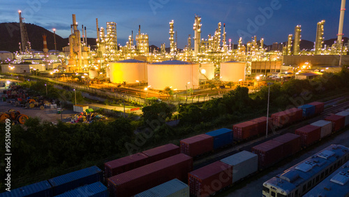 Photography Oil Refinery plant at sunset