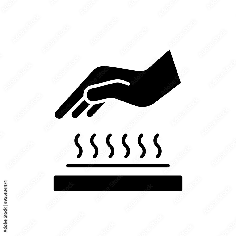 Hot surface icon. Simple solid style. Warning sign, burn, heat surface, hazard, caution hand do not touch, security concept. Black silhouette, glyph symbol. Vector illustration isolated. Hot surface icon. Simple solid style. Warning sign, burn, heat surface, hazard, caution hand do not touch, security concept. Black silhouette, glyph symbol. Vector illustration isolated.