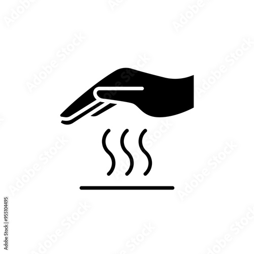 Hot surface icon. Simple solid style. Warning sign, burn, heat surface, hazard, caution hand do not touch, security concept. Black silhouette, glyph symbol. Vector illustration isolated.