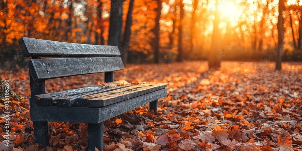 Autumn Serenity: Park Bench Amidst Vibrant Leaves Autumn Serenity: Park Bench Amidst Vibrant Leaves