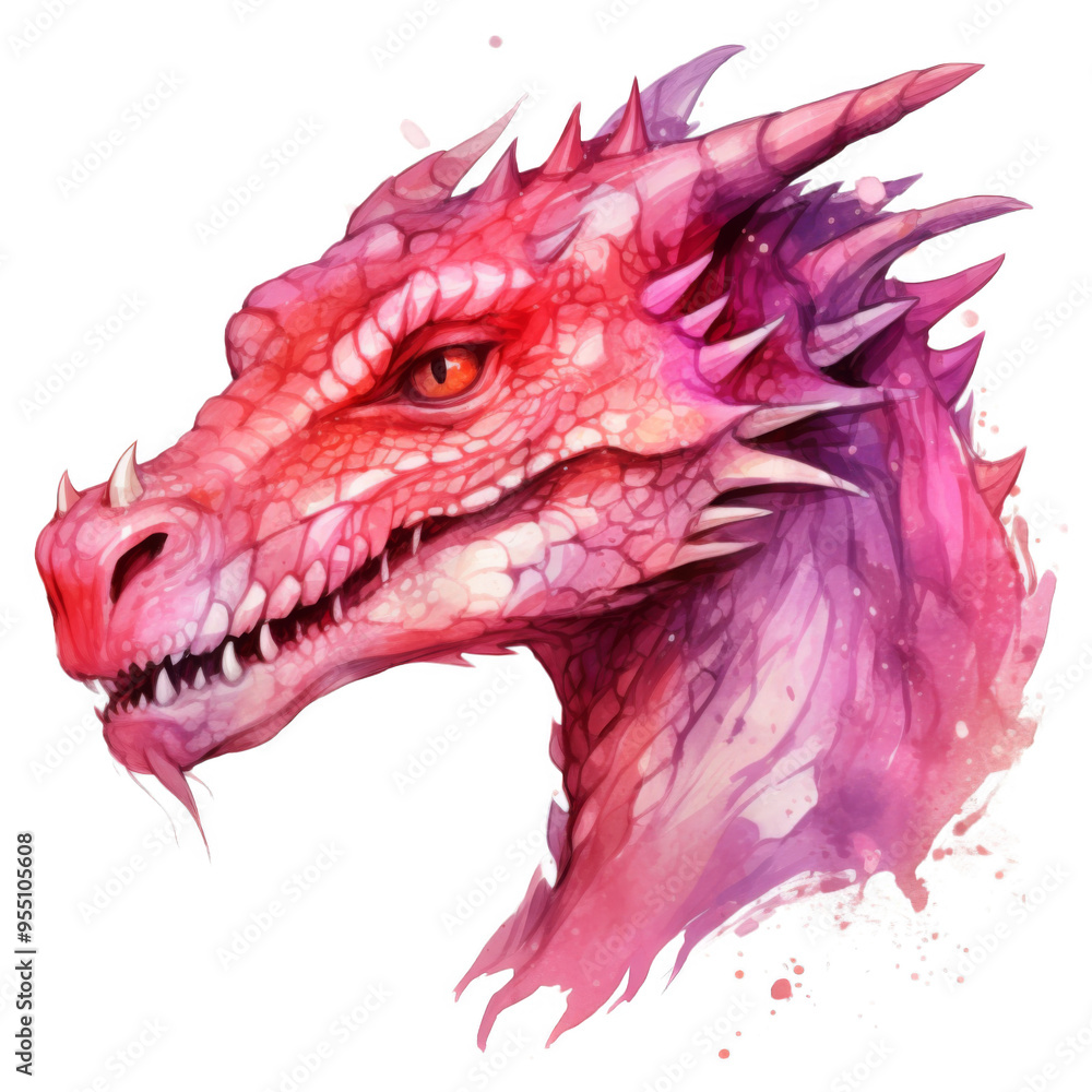 Watercolor Illustration of a Pink Dragon's Head Watercolor Illustration of a Pink Dragon's Head