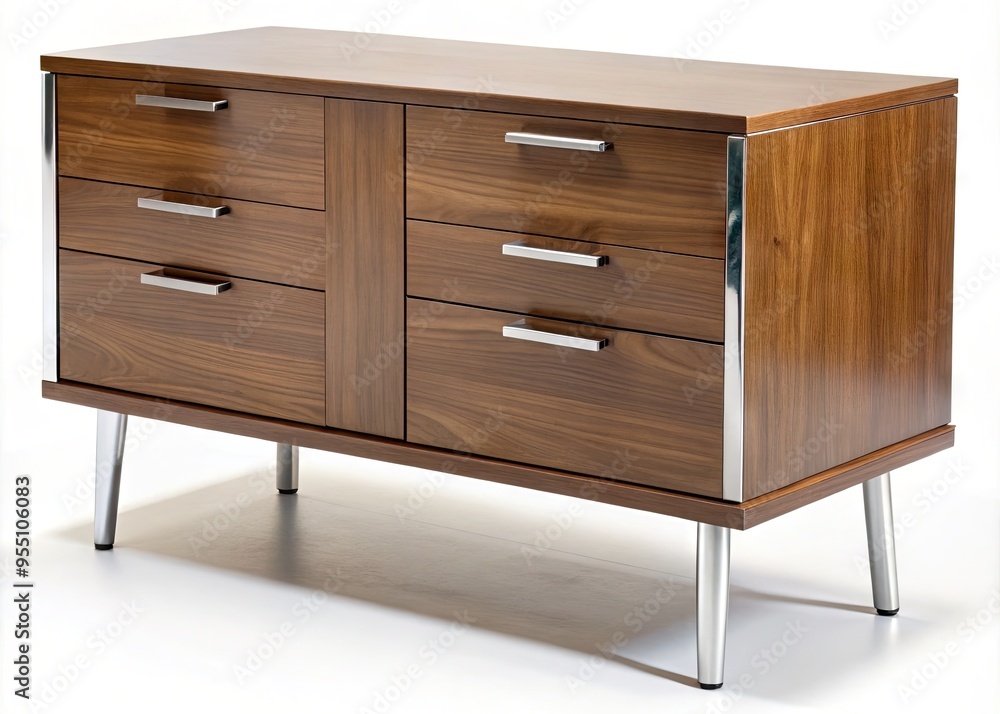 Modern, compact credenza with sleek metal legs and spacious drawers, perfect for small offices, startups, or home workspaces, exuding professionalism and organization. Modern, compact credenza with sleek metal legs and spacious drawers, perfect for small offices, startups, or home workspaces, exuding professionalism and organization.