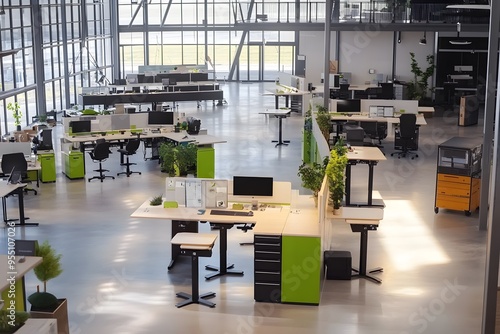 Modern Office Interior with Desks and Plants photo