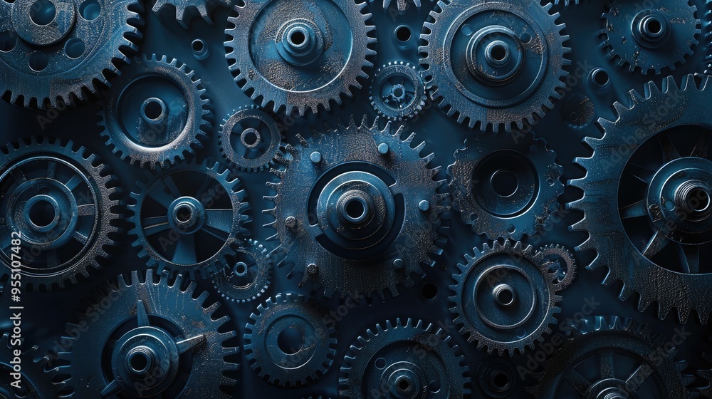 Intricate industrial mechanism working with interlocking gears Intricate industrial mechanism working with interlocking gears