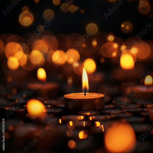 Wallpaper Mural Burning Tealight Candles on a Reflective Surface in Low Light Torontodigital.ca