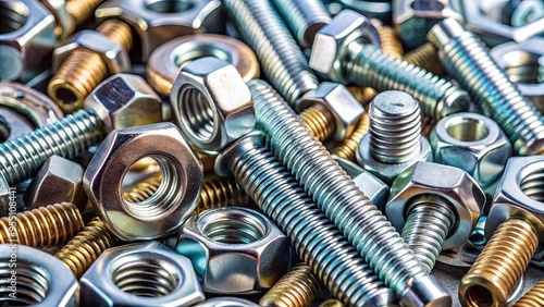 Close-up of various nuts and bolts in different sizes and shapes