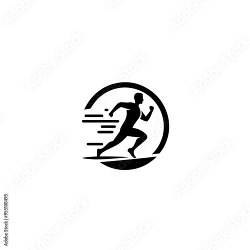 Running Logo Stock Illustration Black and White Icon Vector