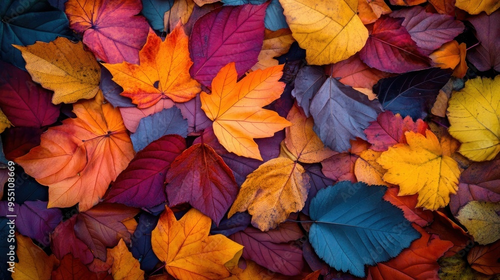 Vibrant autumn leaves in various colors scattered on a forest floor, creating a rich, seasonal background Vibrant autumn leaves in various colors scattered on a forest floor, creating a rich, seasonal background