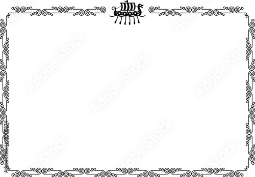 Rectangular Frame - Celtic Curved Lines Border - Viking Ship
