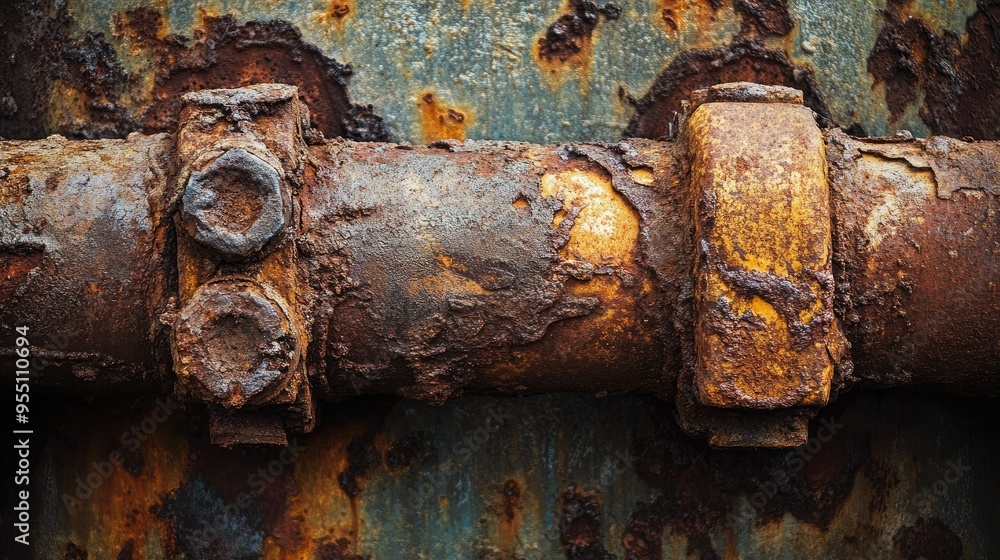 Weathered rust patterns on an old, corroded pipe with a gritty, industrial look Weathered rust patterns on an old, corroded pipe with a gritty, industrial look