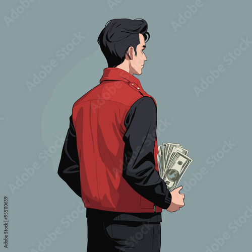 Cinematic 2D Cartoon Illustration: Minimalist Character Carrying Money