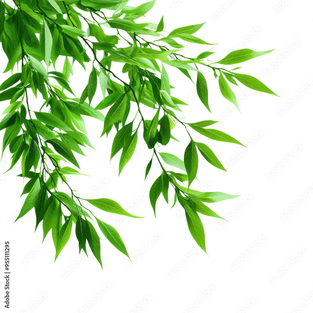Naklejka premium Fresh green leaves showcasing vibrant foliage, ideal for nature-themed designs and backgrounds, representing growth and vitality.