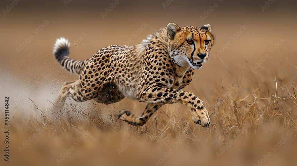 Majestic Cheetah in Full Stride Across Open Plain - Graceful Wildcat Running with Speed and Power Majestic Cheetah in Full Stride Across Open Plain - Graceful Wildcat Running with Speed and Power