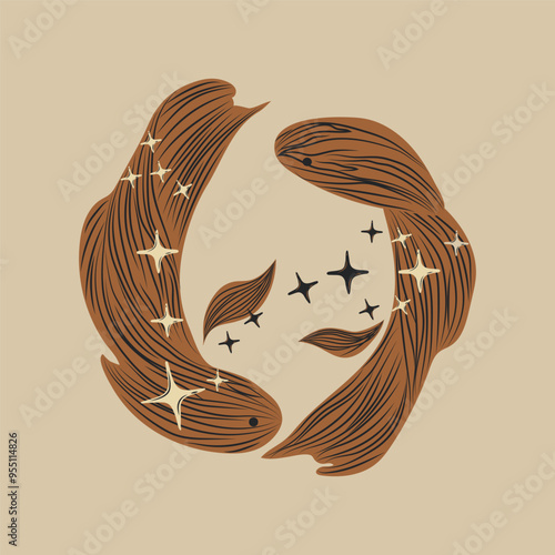 Pisces, Fish zodiac sign. Horoscope. Modern magic Astrological symbol
