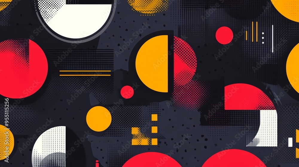Obraz premium Vibrant abstract background featuring geometric shapes in red, yellow, and black. Perfect for modern design projects.