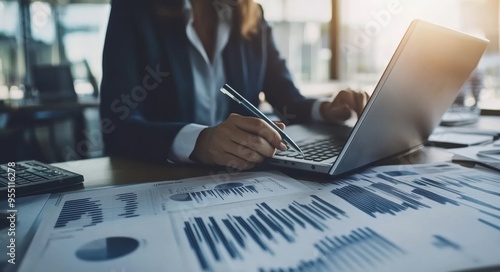 Using a stylus pen, the business woman signs on a digital tablet via a mobile app, and proofs the electronic document on a table in the office. A business woman, project manager, plans and works on a photo