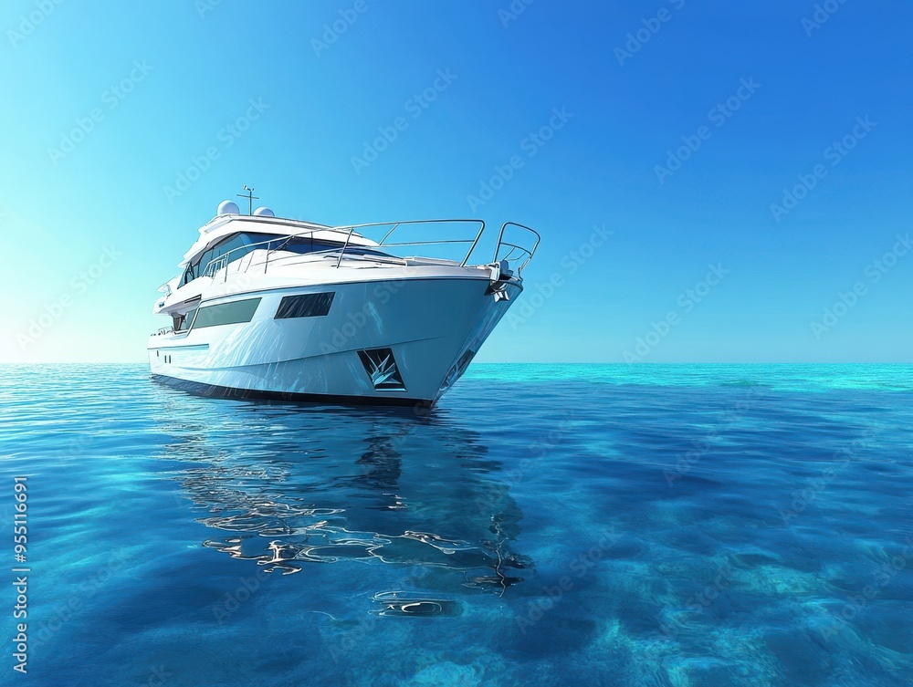 A sleek yacht floating on crystal clear waters under a vibrant blue sky, perfect for luxury and summer adventure visuals. A sleek yacht floating on crystal clear waters under a vibrant blue sky, perfect for luxury and summer adventure visuals.