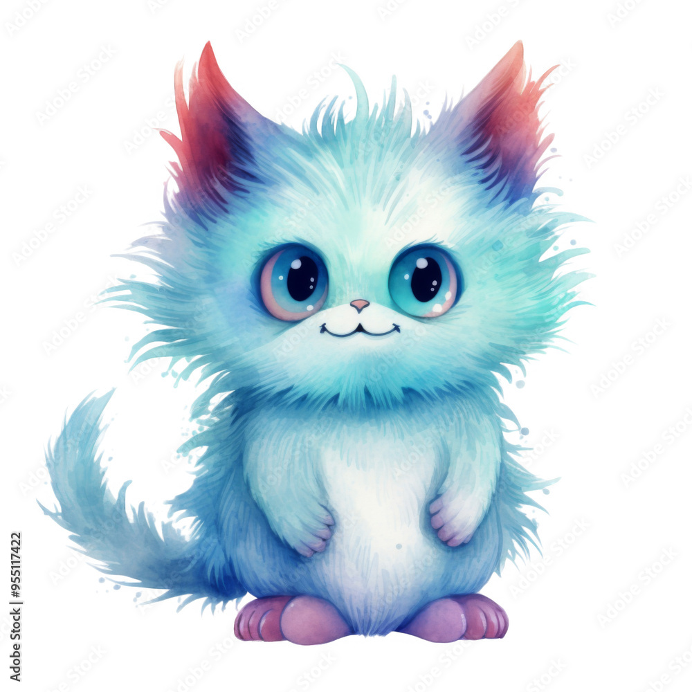 A Blue and Pink Fuzzy Creature with Big Eyes and a Smiling Face A Blue and Pink Fuzzy Creature with Big Eyes and a Smiling Face