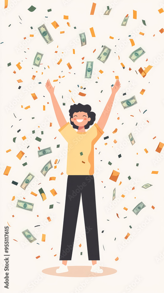 Celebrate Financial Success with a Shower of Joy! A cheerful person basks in a flurry of confetti and money, symbolizing a moment of triumph and abundance. Celebrate Financial Success with a Shower of Joy! A cheerful person basks in a flurry of confetti and money, symbolizing a moment of triumph and abundance.