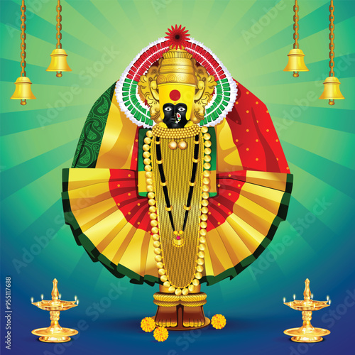 Obraz na plátne Shaktipith Goddesses Mahalaxmi Ambabai, Navratri Festival Marathi Calligraphy Ambabai cha Udo Udo is used to invoke the Goddess Durga, in India