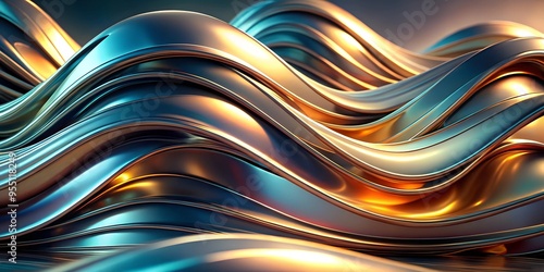 Abstract metallic wave patterns in a smooth gradient showcasing unique fluid dynamics and reflections