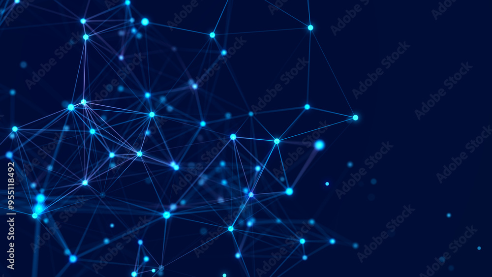 Fototapeta premium Interweaving of dots and lines in cyber space. Study, collection and processing of data. Business analytics. 3D rendering.