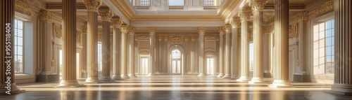 Neoclassical courthouse, with tall columns, ornate pediments, and a grand staircase, 3D architecture