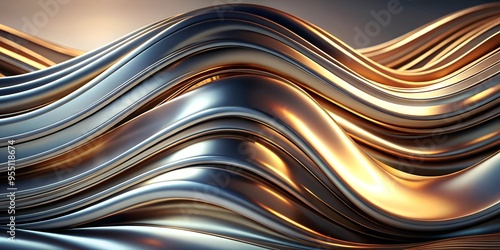 Abstract metallic wave patterns in a smooth gradient showcasing unique fluid dynamics and reflections