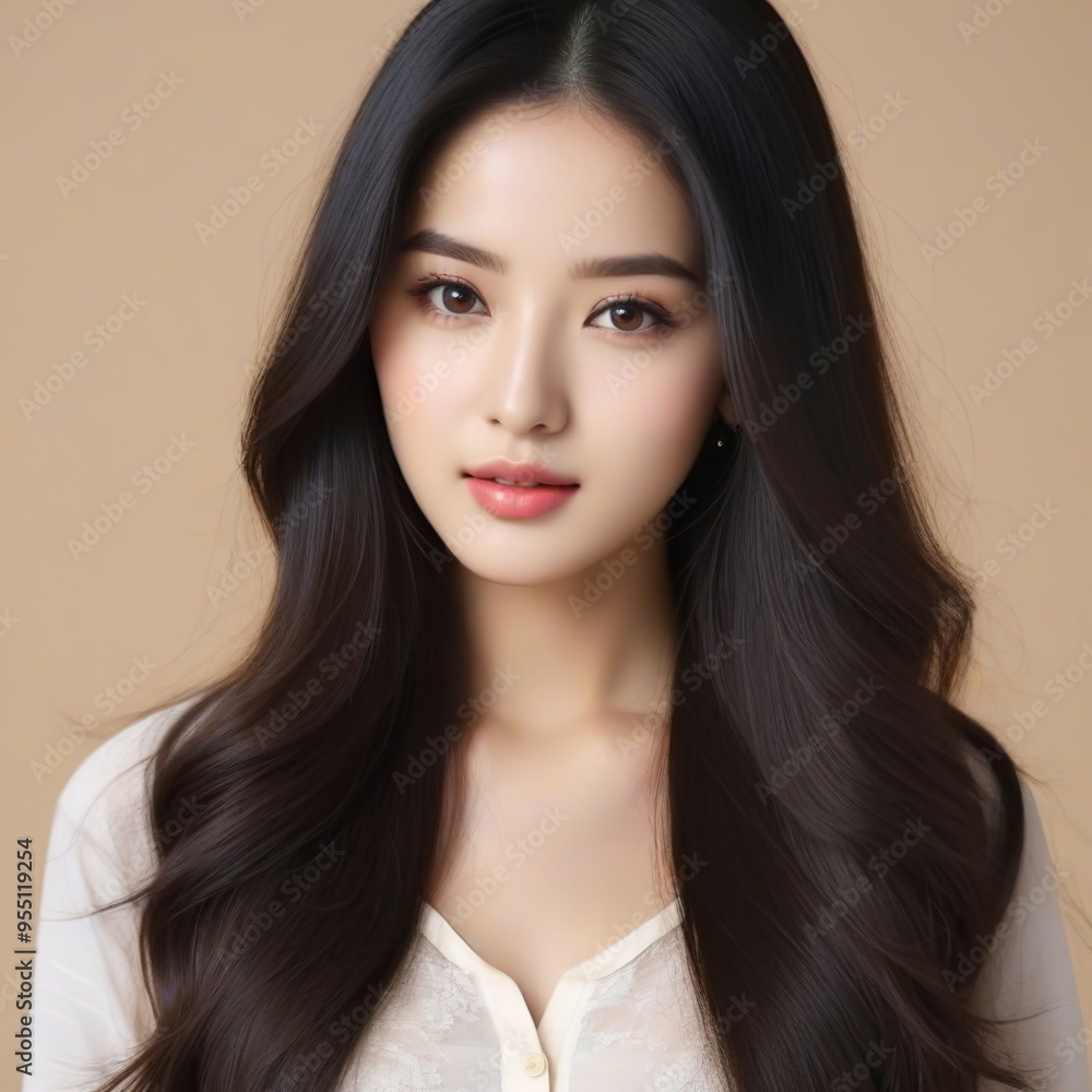 Attractive Girl with Long Hair and Bright Eyes