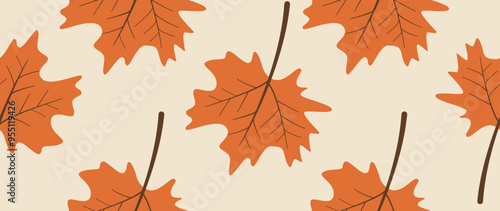 Vector seamless illustration. Minimalistic abstract leaf pattern. Modern autumn print on a light background. Ideal for textile design, screensavers, covers, cards, invitations and posters.