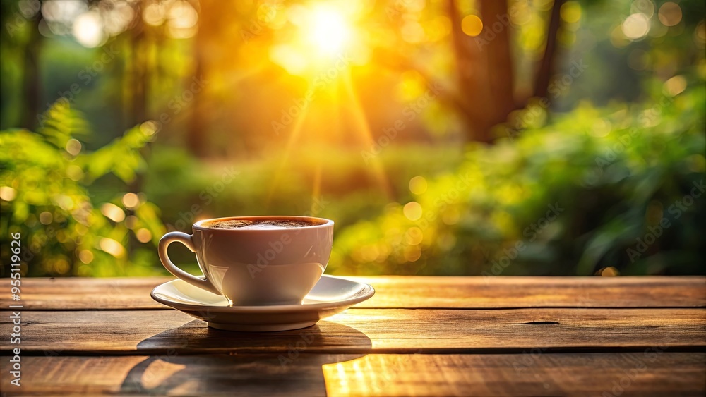 Morning coffee with espresso cup illuminated by sunlight Morning coffee with espresso cup illuminated by sunlight