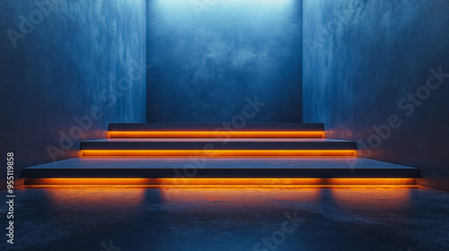 Sleek 3D background featuring a polished display platform with dynamic lighting, perfect for showcasing products in high-end presentations.