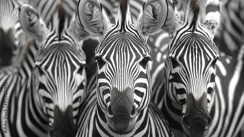 Harmony in Stripes: Mesmerizing Herd of Zebras Grazing in the African Savanna