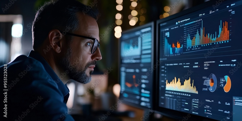 Financial analyst reviewing fiscal policy data on a digital platform clear visualizations and performance metrics modern interface Financial analyst reviewing fiscal policy data on a digital platform clear visualizations and performance metrics modern interface