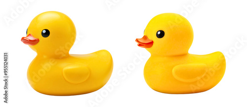 Set of yellow rubber duck toy isolated on a transparent background