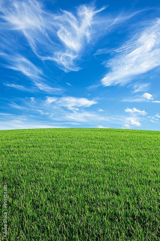 A well-trimmed green grass field with blue sky A well-trimmed green grass field with blue sky