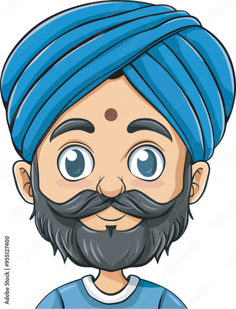 Indian Man Wearing Blue Turban Cartoon Avatar Character Design Isolated Background Religious Figure Hinduism India Culture Tradition Male Portrait Facial Hair Mustache Beard Indian Man Wearing Blue Turban Cartoon Avatar Character Design Isolated Background Religious Figure Hinduism India Culture Tradition Male Portrait Facial Hair Mustache Beard