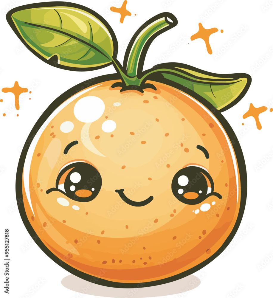 Obraz premium Cute happy cartoon orange fruit character illustration isolated on white background kawaii orange with big eyes for juice label vitamin c orange juice logo healthy food icon design