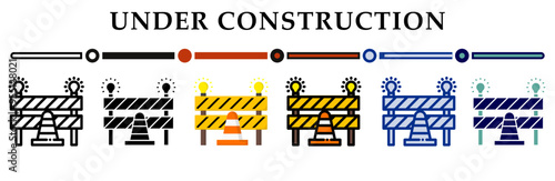  Under construction icons set. 6 Various styles. For sign, symbol, element, presentation, infographic or web graphics. Vector Illustration.