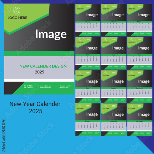 2025 Calender Free vector Creative Design wall calendar blue new template a design vector